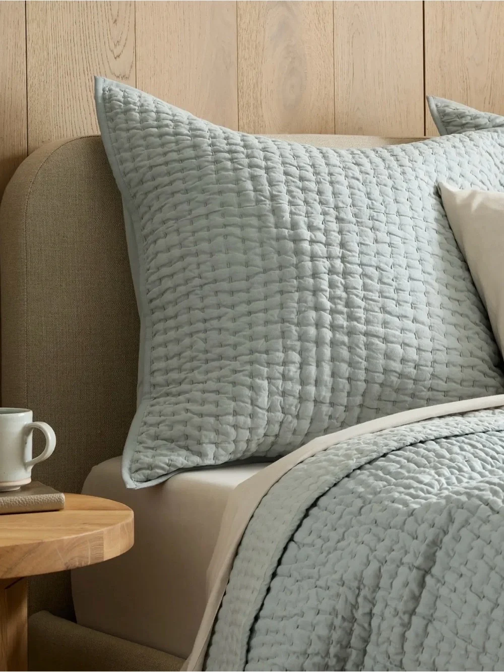 Quince Set of European Linen Cotton Stitch Quilted Euro Shams x2